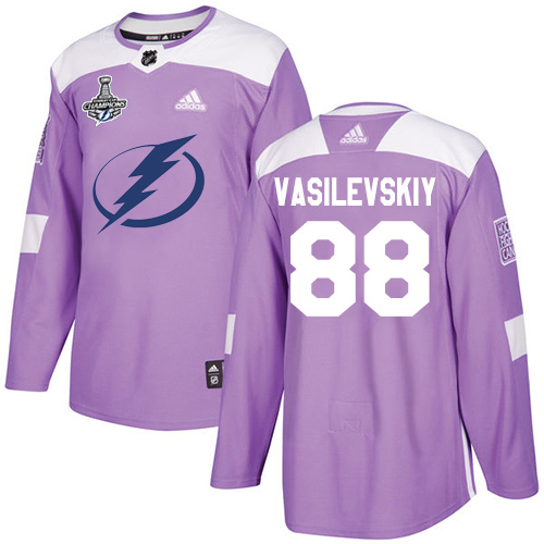 Men Adidas Tampa Bay Lightning 88 Andrei Vasilevskiy Purple Authentic Fights Cancer 2020 Stanley Cup Champions Stitched NHL Jersey